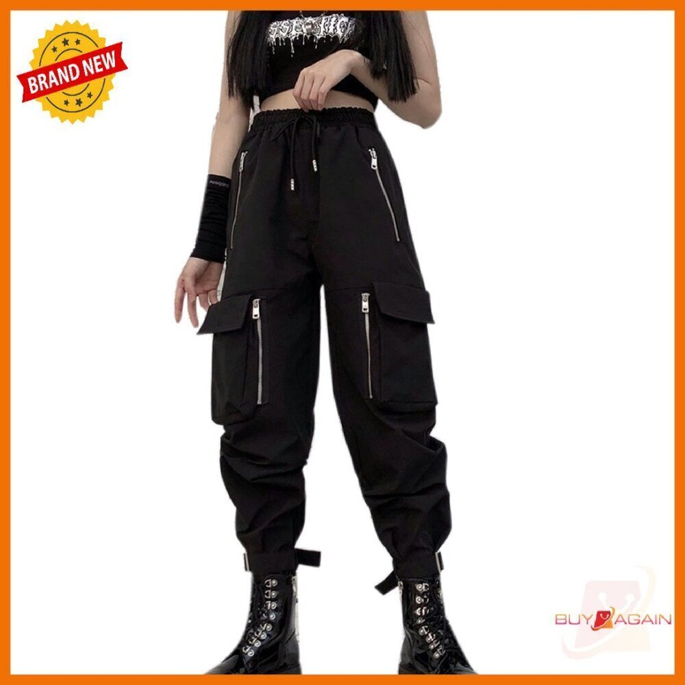 Women's Loose Cargo Pants Multi-Pocket Punk Style High Waisted